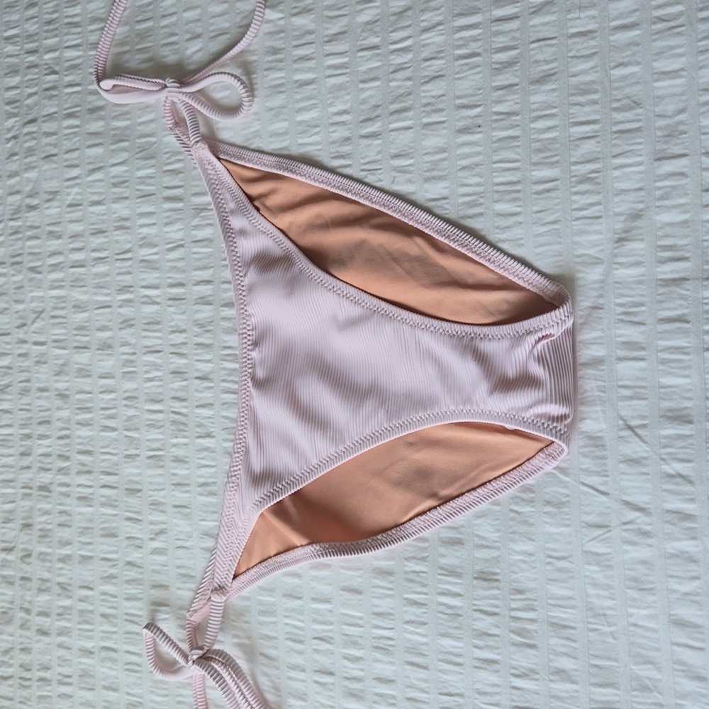 NWT J CREW Ribbed curved-waist cheeky string bikini bottom pink Medium BE805